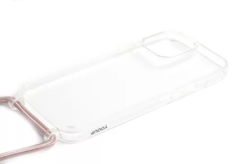 YOOUP CORD IPHONE 15 PRO 6.1 ZSINÓROS TPU TOK CLEAR-ROSE GOLD