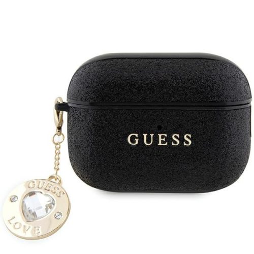 Guess GUAP2PGEHCDK AirPods Pro 2 cover Fixed Glitter Heart Diamond Charm black