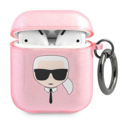 Karl Lagerfeld KLA2UKHGP Apple AirPods cover pink Glitter Karl's Head