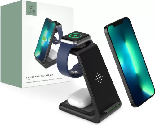 Tech-Protect A8 3in1 Vezeték nélküli töltő fekete