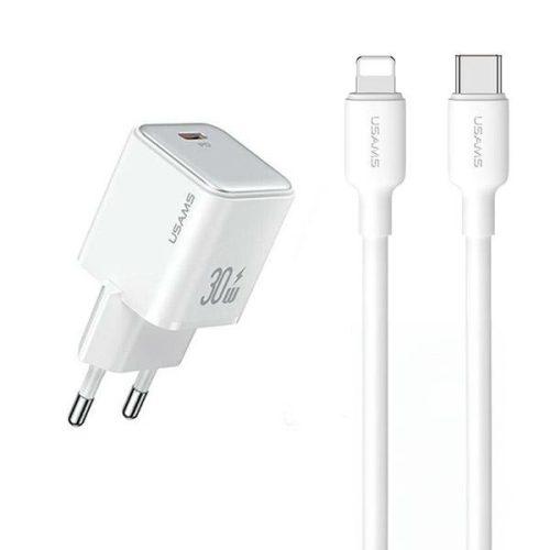 USAMS US-CC186 wall charger USB-C 30W PD3.0 + US-SJ610 USB-C / Lightning cable white