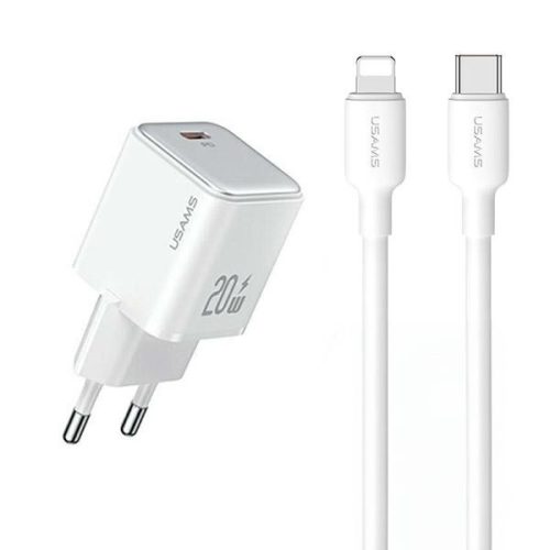 USAMS US-CC183 wall charger USB-C 20W PD3.0 + US-SJ610 USB-C / Lightning cable white