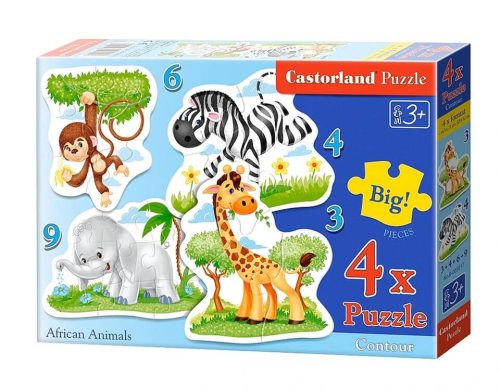 Puzzle 4in1 3,4,6,9 darab afrikai állatok