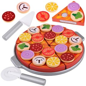   Pizza 16,5 cm-es fa vágáshoz tépőzárral, kiegészítők 27 darab #4689
