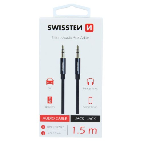 Swissten Audio kábel 2x 3.5mm Jack 1.5M Textile fekete