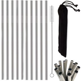 Fém szívószál, ezüst színű, 21.7 cm, 10 db