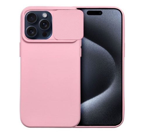 Slide Apple iPhone 15 Pro Max kameravédős szilikon tok, rózsaszín