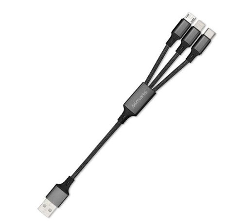 4smarts 3in1 ForkCord kábel 20cm, fekete