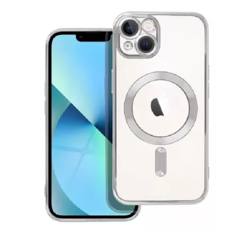 Electro Mag Apple iPhone 14 Pro Max MagSafe Szilikon Tok - Átlátszó/Ezüst