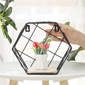 Hatszögletű dekoratív polc, fekete