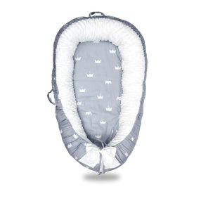 Babagubó / Babafészek 90*50cm - szürke mintás koronával