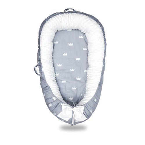 Babagubó / Babafészek 90*50cm - szürke mintás koronával