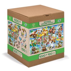 Puzzle Állatos képeslapok - Fából, 1 000 db