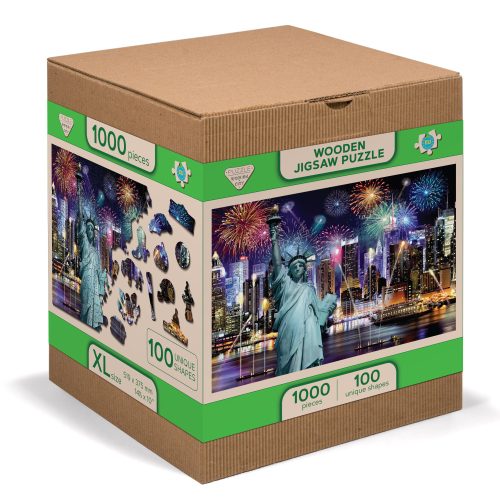 Fából készült puzzle figurákkal - New York City éjjel XL-es méret, 1000 darab