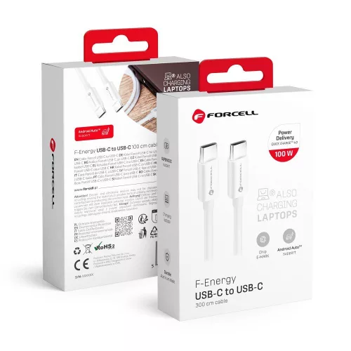 FORCELL kábel C típusú do C típus QC4.0 5A/20V PD 100W C339 3m fehér