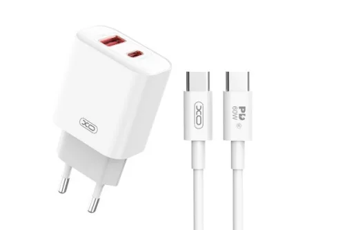 XO CE12 DUPLA HÁLÓZATI TÖLTŐVÉG (USB - TYPE-C) 20W USB TYPE-C/TYPE-C KÁBELLEL FEHÉR