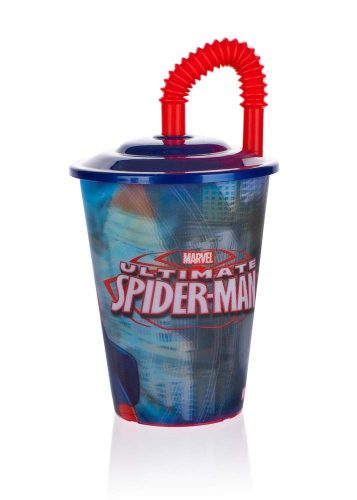 Műanyag pohár szívószállal 450 ml Spiderman