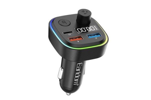 EARLDOM ET-M84 SZIVARGYÚJTÓS (AUTÓS) TÖLTŐVÉG (USB - TYPE-C) + FM TRANSMITTER FEKETE