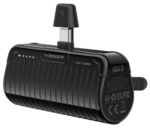 VEGER powerbank 5000 mAh  Type C PlugOn PD QC3.0 3A 20W W0558 fekete