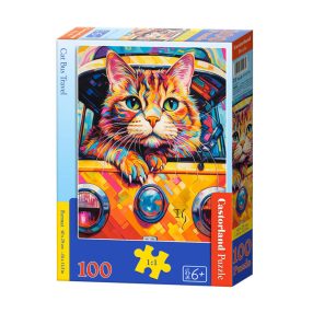   Puzzle 100 db-os CICA Állatok Busz Utazás Színes Macska 6+ Castorland