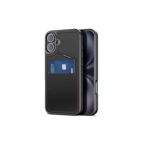   DUX DUCIS RAFI II IPHONE 16 6.1 KÁRTYATARTÓS, KITÁMASZTÓS TPU-PU TOK MAGSAFE KOMPATIBILIS FEKETE
