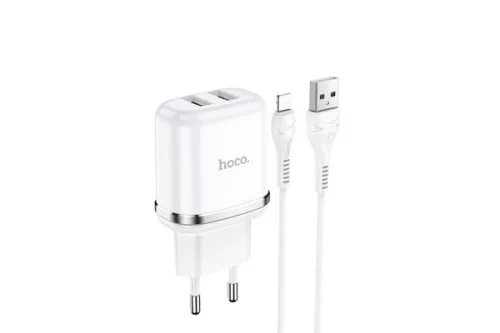 HOCO N4 ASPIRING 2.4A DUPLA HÁLÓZATI TÖLTŐ LIGHTNING KÁBELLEL FEHÉR