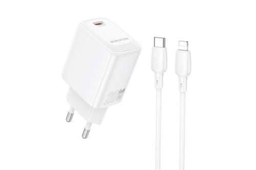 BOROFONE BN26 FUENTE HÁLÓZATI GYORSTÖLTŐ (TYPE-C) PD 20W TYPE-C/LIGHTNING KÁBELLEL FEHÉR
