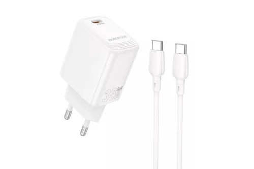 BOROFONE BN28 FUENTE HÁLÓZATI GYORSTÖLTŐ (TYPE-C) PD 30W TYPE-C/TYPE-C KÁBELLEL FEHÉR