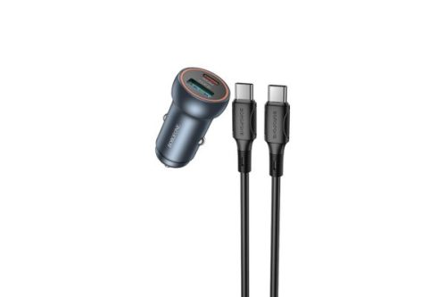 BOROFONE BZ32A FRESH (USB - TYPE-C) SZIVARGYÚJTÓ (AUTÓS) TÖLTŐ PD30W + QC3.0 + TYPE-C/C KÁBEL GRAFIT