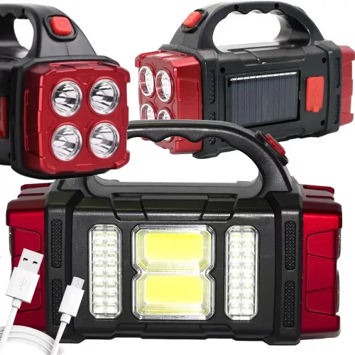 Napelemes és USB-s újratölthető LED lámpás, powerbank funkcióval piros