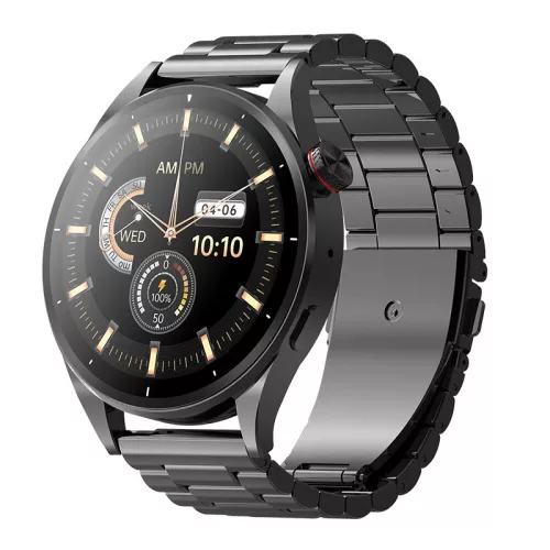 Maxcom FW66 Iron R fekete vízálló fémházas AMOLED okosóra pulzus és vérnyomásmérővel