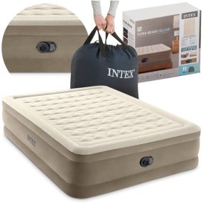   INTEX 64428 Queen Méretű Felfújható Matracos Ágy – Beépített Elektromos Pumpával, 152×203×46 cm