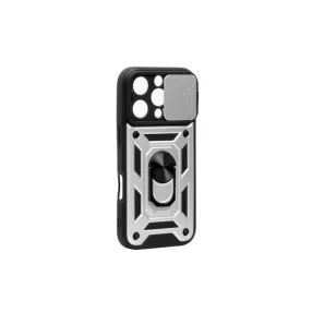   PJ ARMOR IPHONE 15 PRO 6.1 TPU+POLYCARBONATE ÜTÉSÁLLÓ, TOLÓABLAKOS, MÁGNESES TOK EZÜST