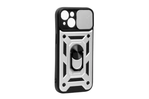 PJ ARMOR IPHONE 15 6.1 TPU+POLYCARBONATE ÜTÉSÁLLÓ, TOLÓABLAKOS, MÁGNESES TOK EZÜST