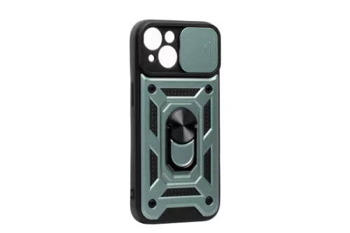 PJ ARMOR IPHONE 15 6.1 TPU+POLYCARBONATE ÜTÉSÁLLÓ, TOLÓABLAKOS, MÁGNESES TOK ZÖLD