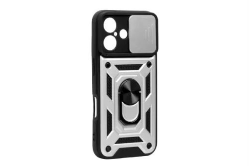 PJ ARMOR IPHONE 16 PLUS 6.7 TPU+POLYCARBONATE ÜTÉSÁLLÓ, TOLÓABLAKOS, MÁGNESES TOK EZÜST