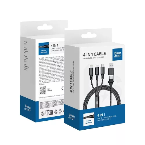 BLUE STAR kábel 4in1 Type C / USB A - Micro USB / Lightning / Type C 2,4A 12W Cafule C172 1,2 m fekete