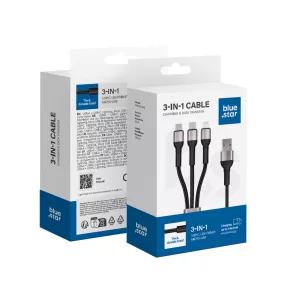   BLUE STAR fonott kábel 2,4A 3in1 USB A to Lightning / Micro USB / Type C TFK-DC-010 1,2 m fekete