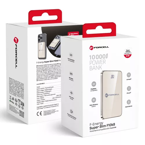 Forcell MagSafe F-Energy SuperSlim F10K8 QC4.0 PD3.0 15W 10000 mAh titán 0INT készülékkel kompatibilis külső akkumulátor