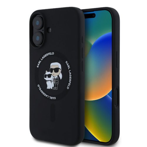 Karl Lagerfeld Liquid Silicone Karl and Choupette Apple iPhone 16 Plus (6.7) MagSafe hátlapvédő tok fekete (KLHMP16MSCMKCRHK)