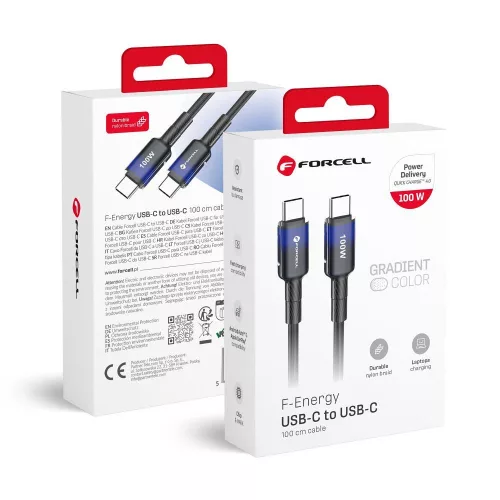 Forcell F-Energy USB C - USB C kábel QC4.0 PD 5A 100W Gradient 1 m C357 fekete