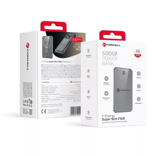 MagSafe Forcell F-Energy SuperSlim F5K8 QC4.0 PD3.0 15W 5000 mAh szürke 0INT készülékkel kompatibilis külső akkumulátor