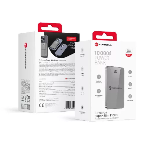 MagSafe kompatibilis külső akkumulátor Forcell F-Energy SuperSlim F10K8 QC4.0 PD3.0 15W 10000 mAh szürke