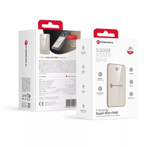 MagSafe kompatibilis külső akkumulátor Forcell F-Energy SuperSlim F5K8 QC4.0 PD3.0 15W 5000mAh Titánium Desert