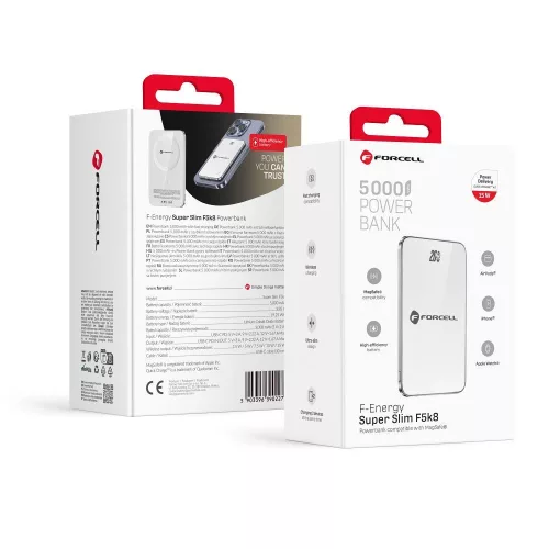 MagSafe Forcell F-Energy SuperSlim F5K8 QC4.0 PD3.0 15W 5000 mAh külső akkumulátor fehér