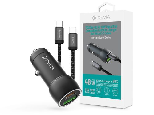 Devia Extreme Speed Series 30W PD+QC USB+Type-C autós töltő                     adapter+Type-C/Type-C kábel 1m - fekete