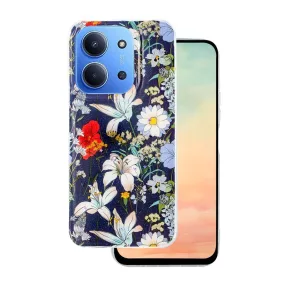   Glow Glam - Xiaomi Redmi 15C 4G / Redmi 15C 5G (173mm) virágmintás szilikon tok, kék