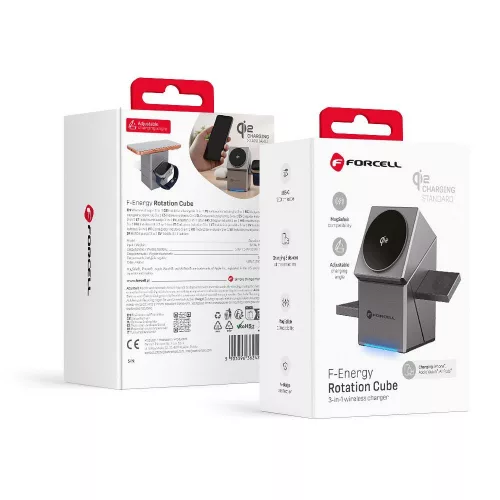 Forcell F-Energy 3 az 1-ben Rotation Cube Qi2 MagSafe-kompatibilis vezeték nélküli töltő (F-06) ezüst