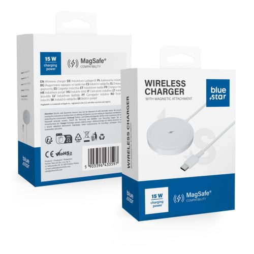 BLUE STAR Charing Pad 15w vezeték nélküli töltő, MagSafe kompatibilis, fehér