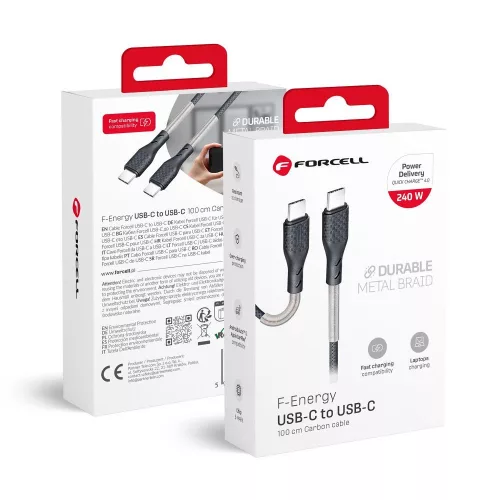 USB C - USB C kábel Forcell F-Energy QC4.0 PD 5A 240W Carbon 1 m CB-05C fekete